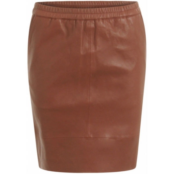 Coster Copenhagen, Skirt in leather with elastic in waist, rust